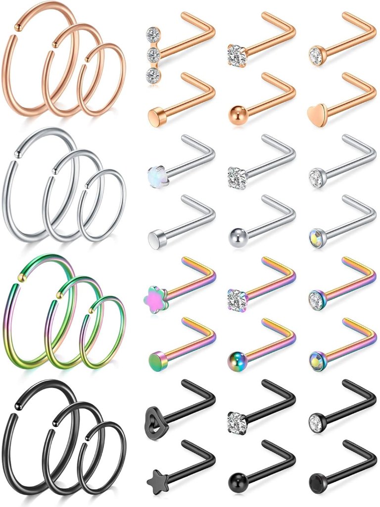 20g Nose Rings Hoops Nose Studs For Women Surgical Steel Hypoallergenic 20 Gauge